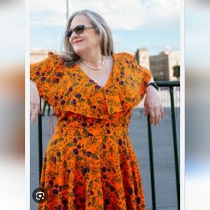 Jay Godfry Charming Floral Orange Vintage Style Dress Size 12